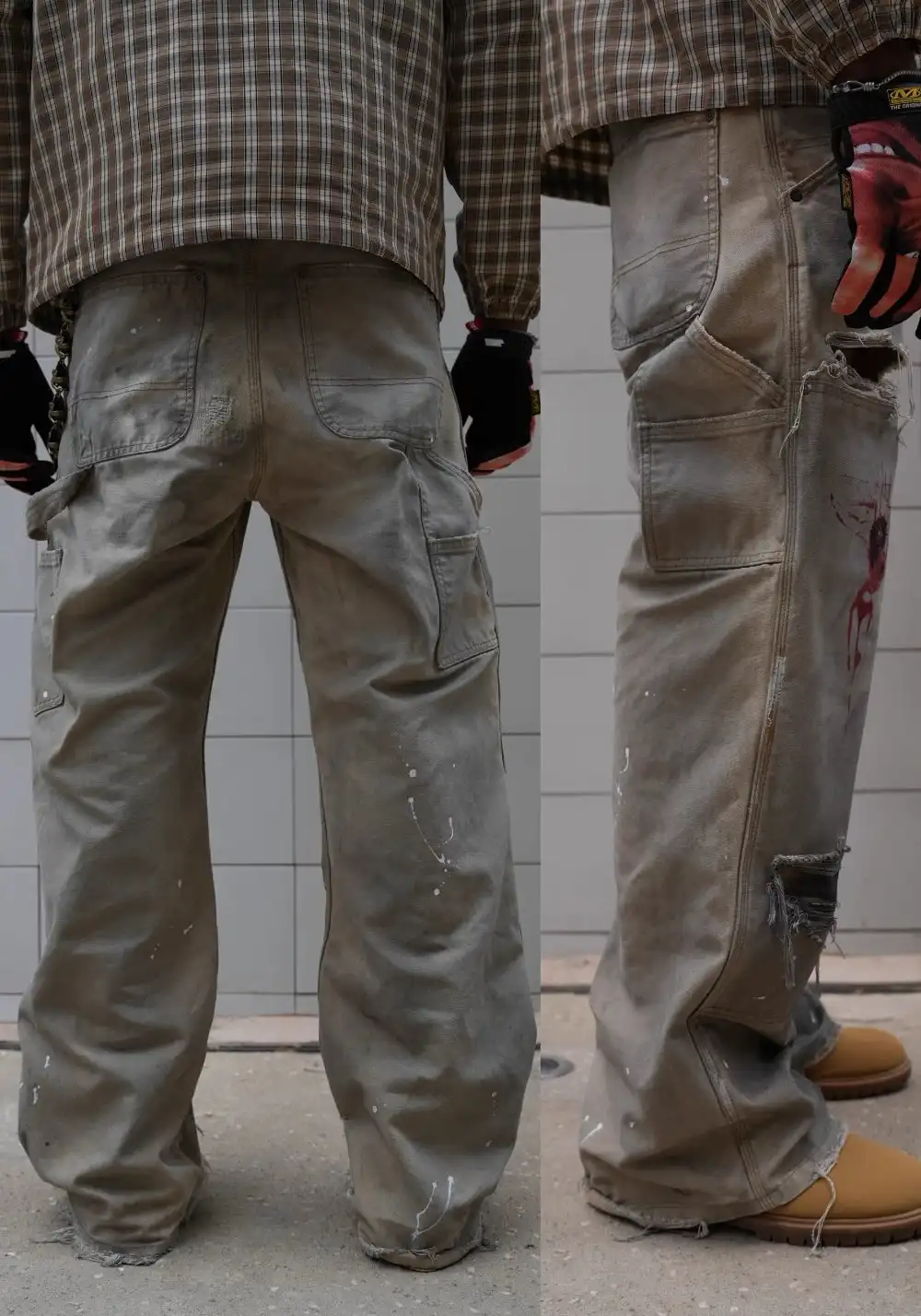REGEN ZONE | "RIOT" Dirty White Cross Distressed Logger Pants
