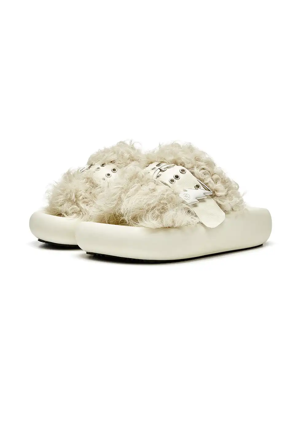 XMZY | Wool Blend Fashion Slides-White