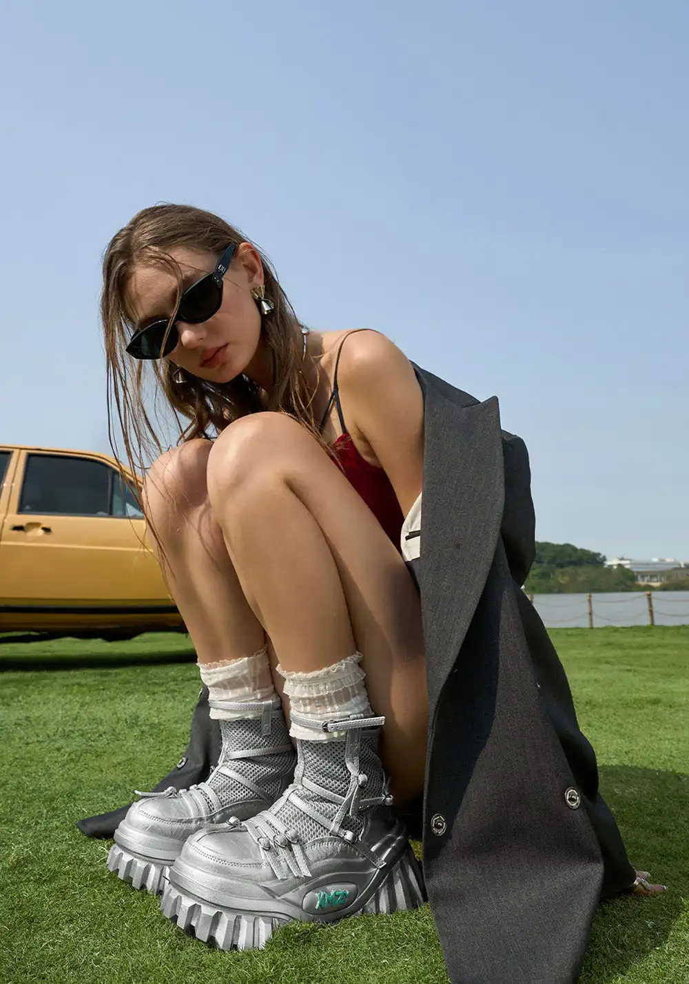 XMZY | Lace Mesh Combat Boots-Silver