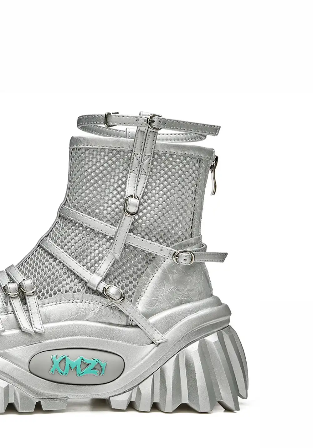 XMZY | Lace Mesh Combat Boots-Silver
