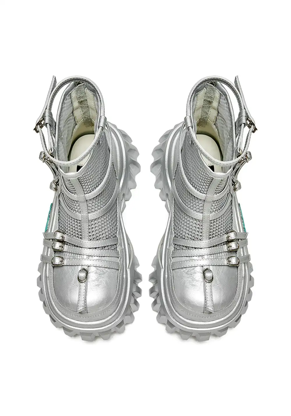 XMZY | Lace Mesh Combat Boots-Silver