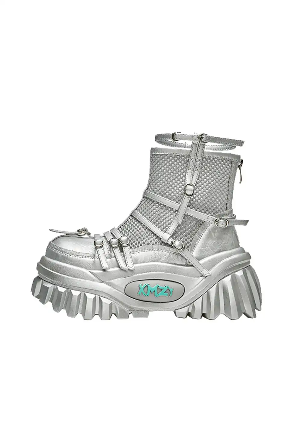 XMZY | Lace Mesh Combat Boots-Silver