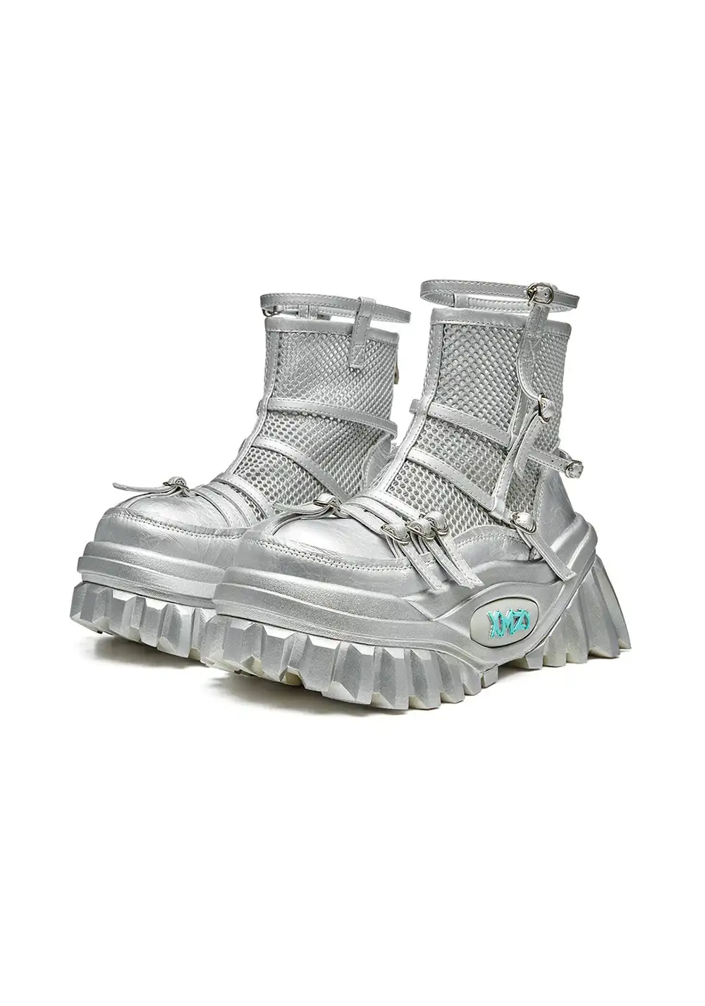 XMZY | Lace Mesh Combat Boots-Silver