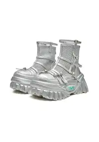 XMZY | Lace Mesh Combat Boots-Silver
