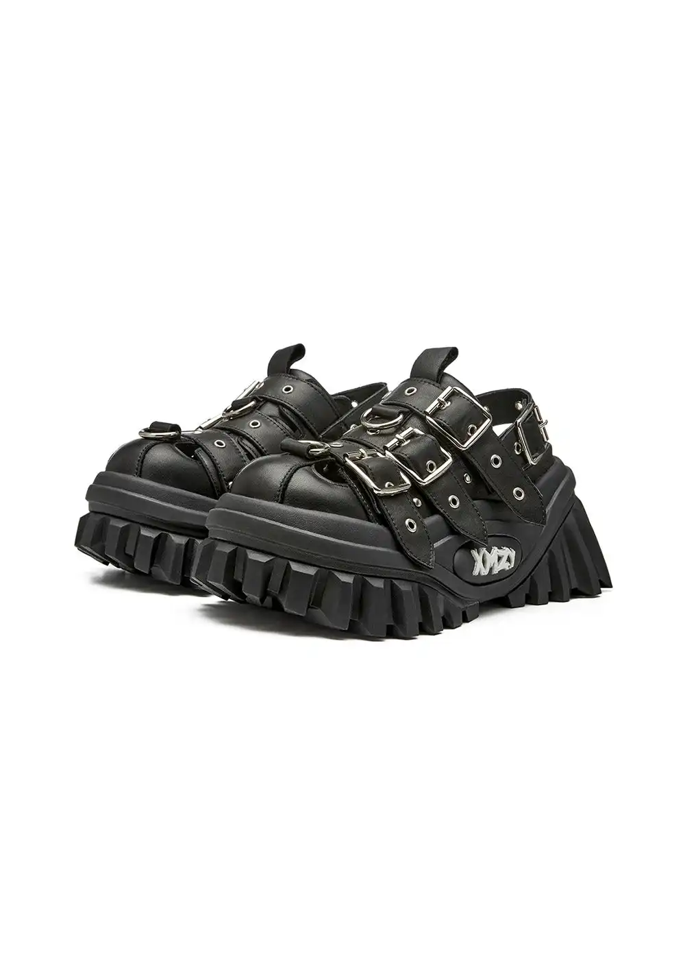XMZY | Metallic Punk Platform Sandals-Black