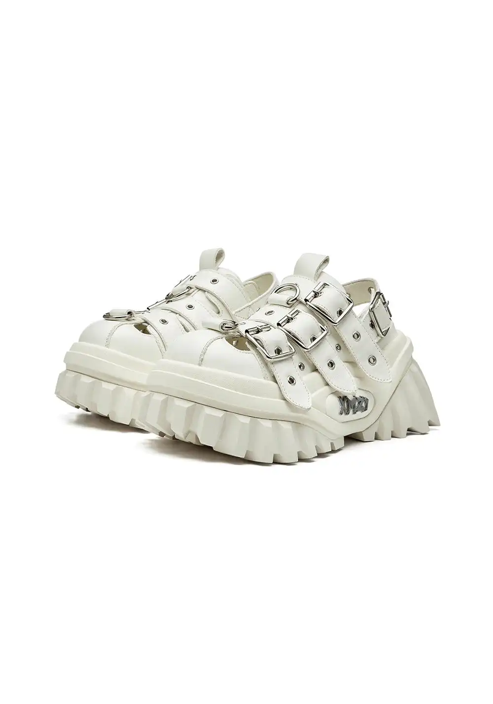 XMZY | Metallic Punk Platform Sandals-White
