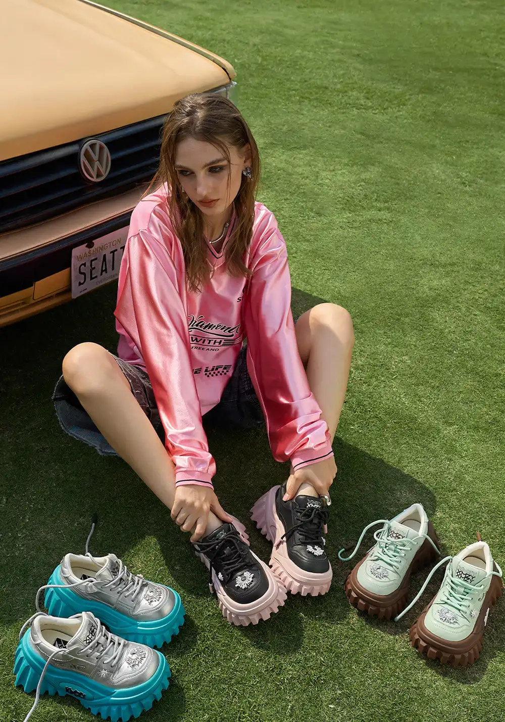XMZY | Slytherin Platform Summer Sneakers-Black&Pink