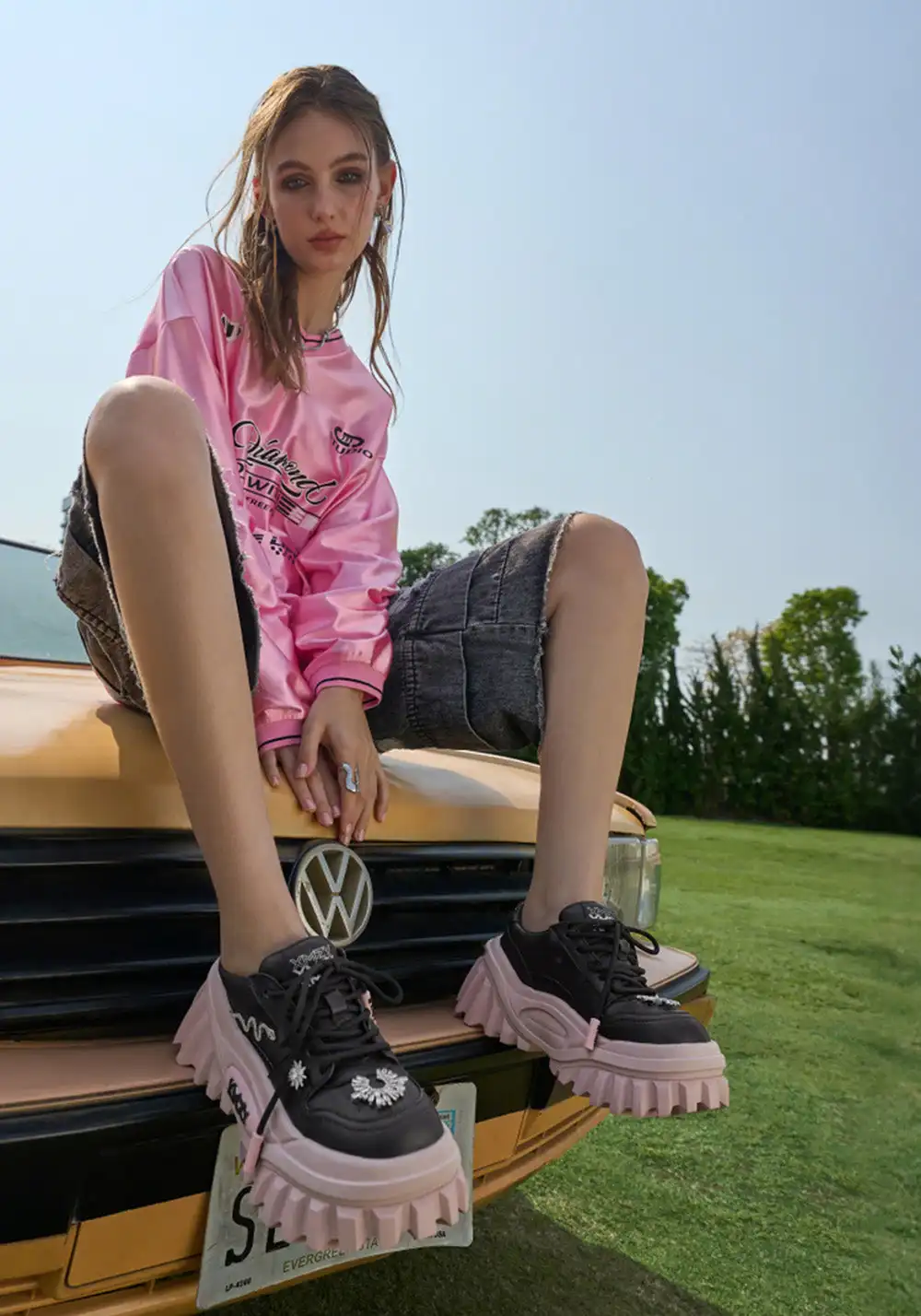 XMZY | Slytherin Platform Summer Sneakers-Black&Pink