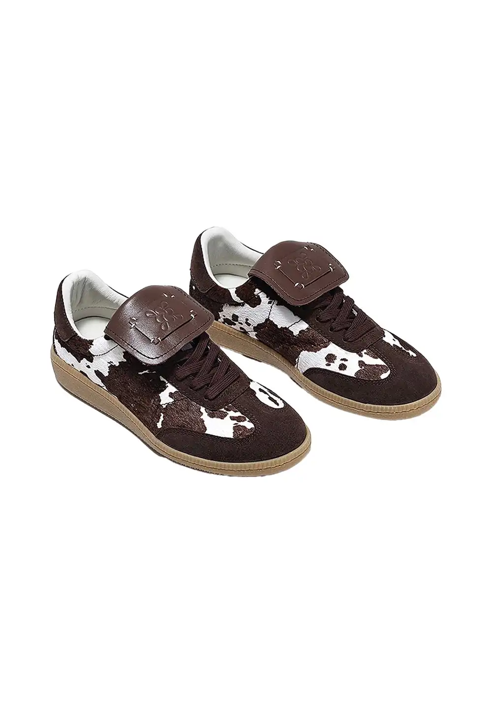 BellaLily丨Milk Print Casual Sneakers-Vintage Style-Brown