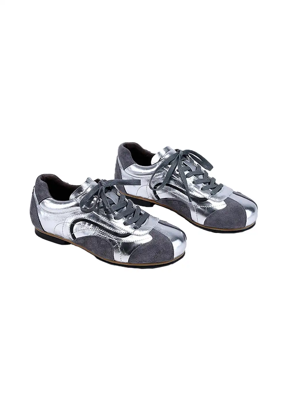 BellaLily丨Leather-Paneled Minimalist Training Shoes-White&Gray