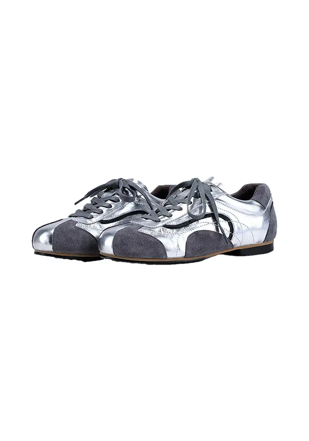 BellaLily丨Leather-Paneled Minimalist Training Shoes-White&Gray