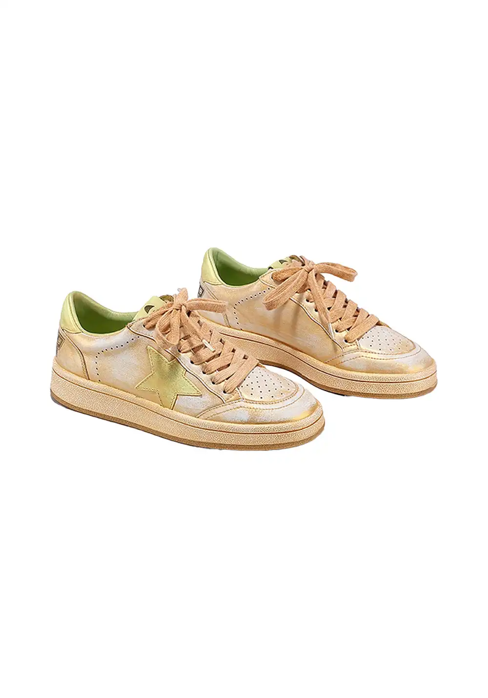 BellaLily丨Distressed Star-Embellished Dirty Sneakers-Yellow