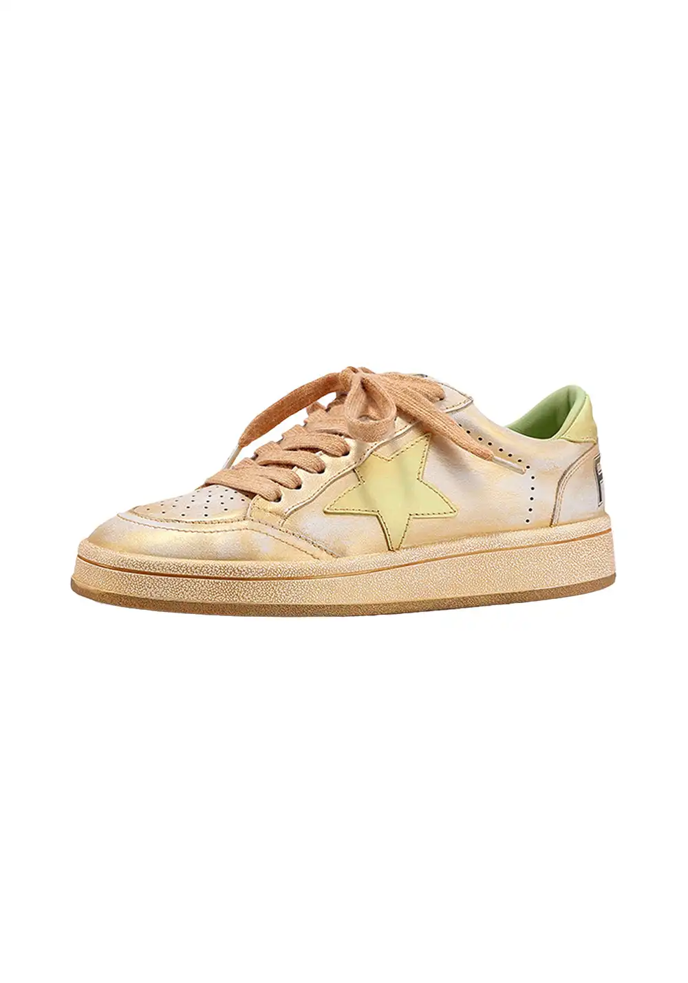 BellaLily丨Distressed Star-Embellished Dirty Sneakers-Yellow