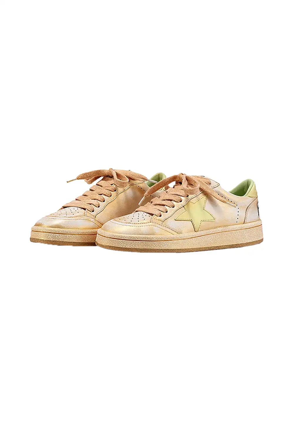 BellaLily丨Distressed Star-Embellished Dirty Sneakers-Yellow