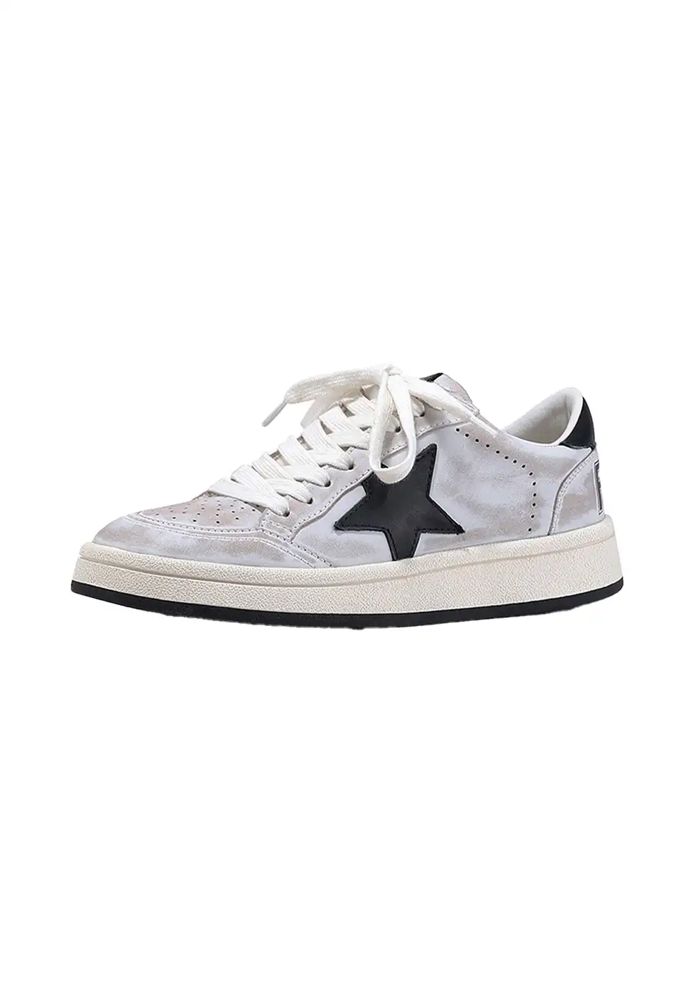 BellaLily丨Distressed Star-Embellished Dirty Sneakers-Gray