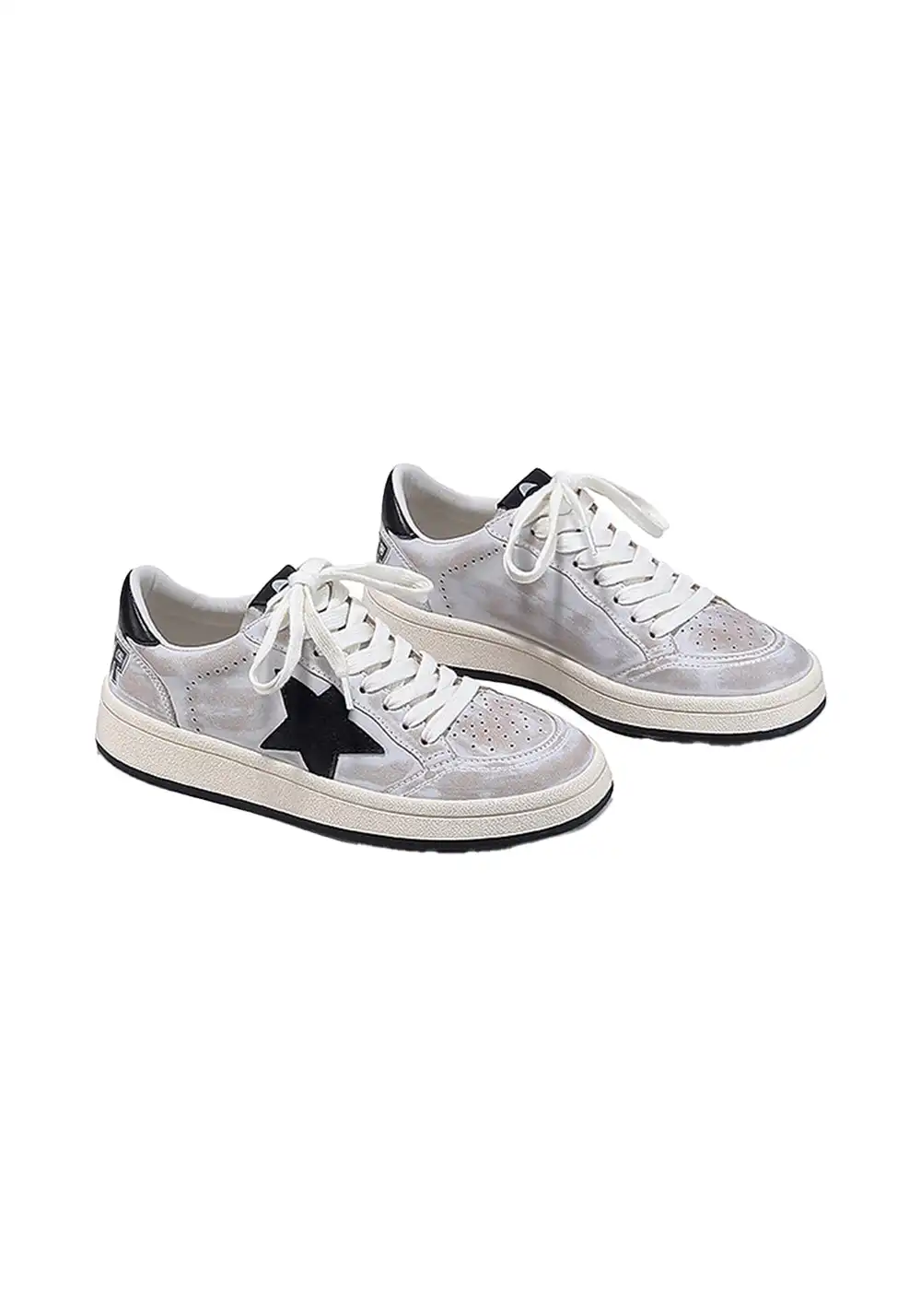 BellaLily丨Distressed Star-Embellished Dirty Sneakers-Gray