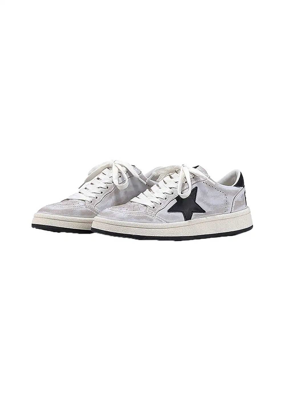 BellaLily丨Distressed Star-Embellished Dirty Sneakers-Gray