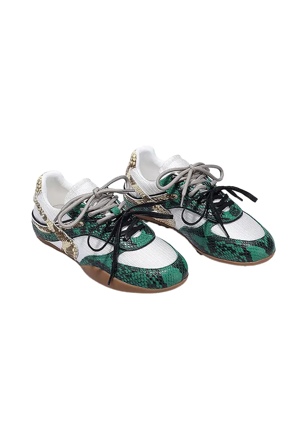 BellaLily丨Snake-Print Mesh Retro Running Shoes-Emerald Green