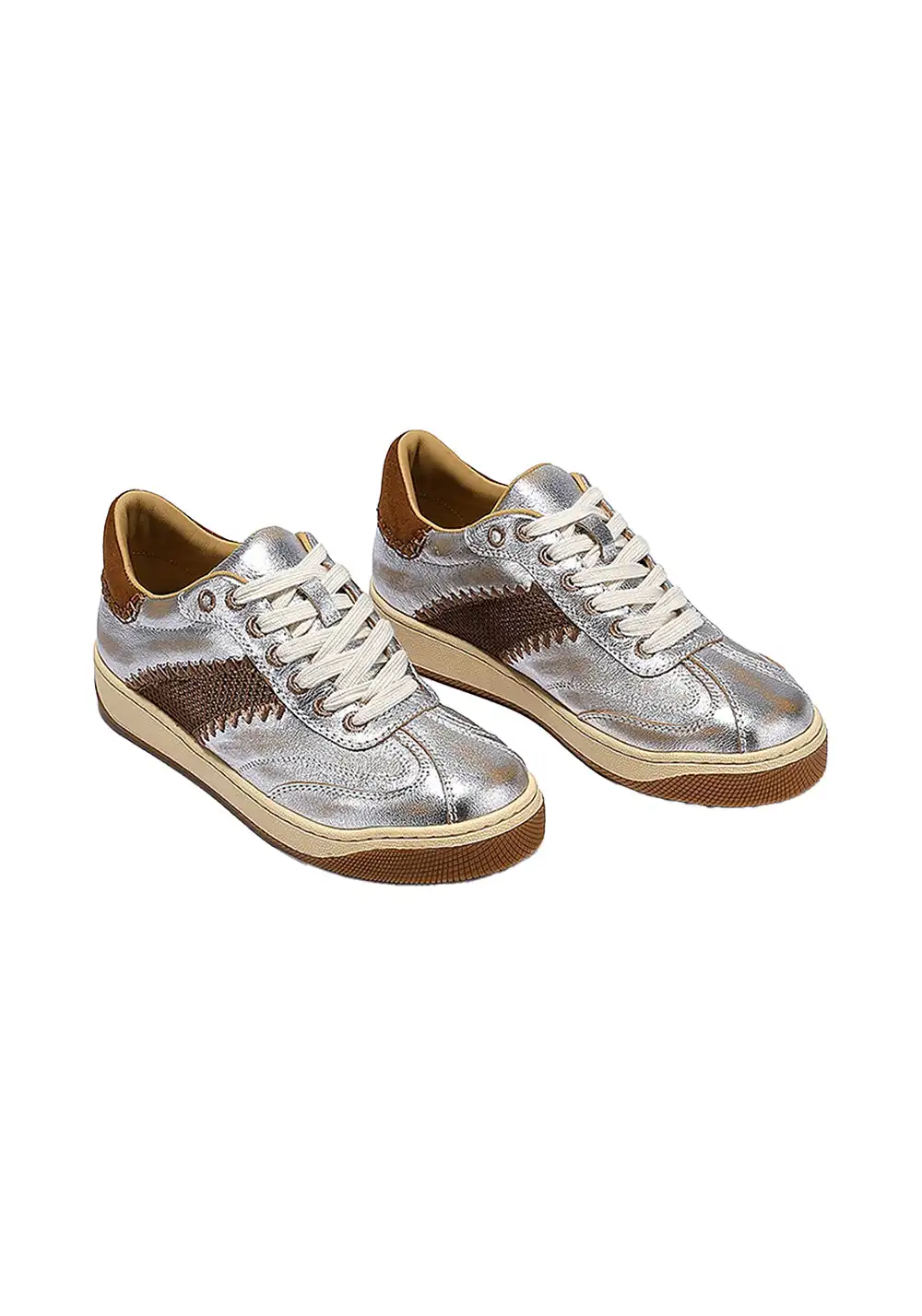 BellaLily | Gold Accent Low-Top Training Shoes-Silver&Brown