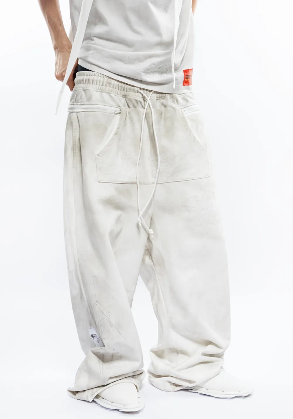 FVVO丨"Street Is Dead" Monochrome Tracksuit-White PANTS