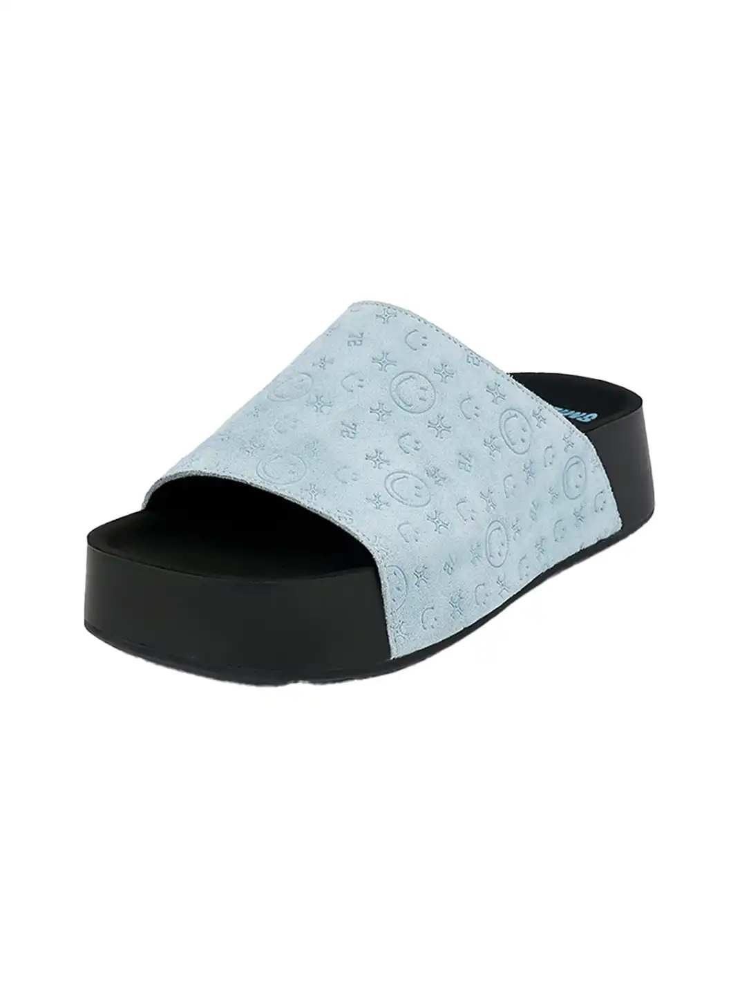 SMILEY | Blue Monogram Platform Slide Sandals