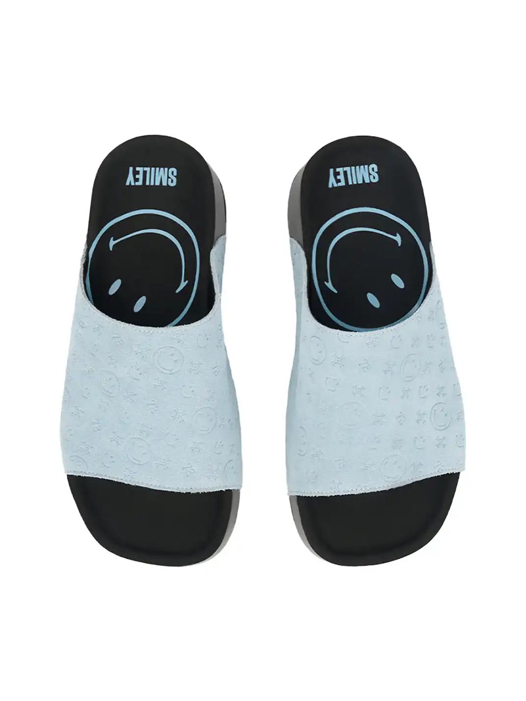 SMILEY | Blue Monogram Platform Slide Sandals