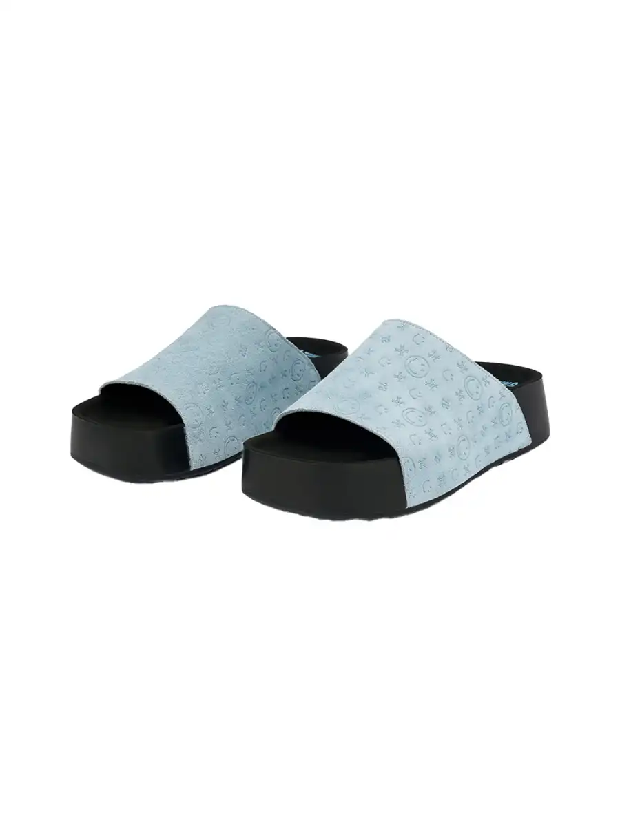 SMILEY | Blue Monogram Platform Slide Sandals - 4