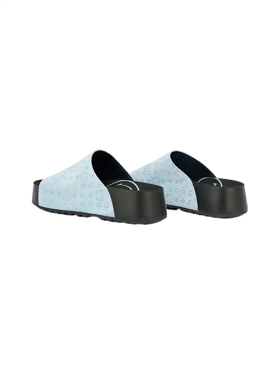 SMILEY | Blue Monogram Platform Slide Sandals