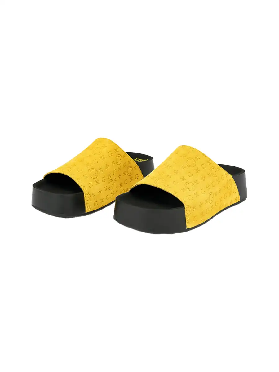 SMILEY | Yellow Monogram Platform Slide Sandals - 4