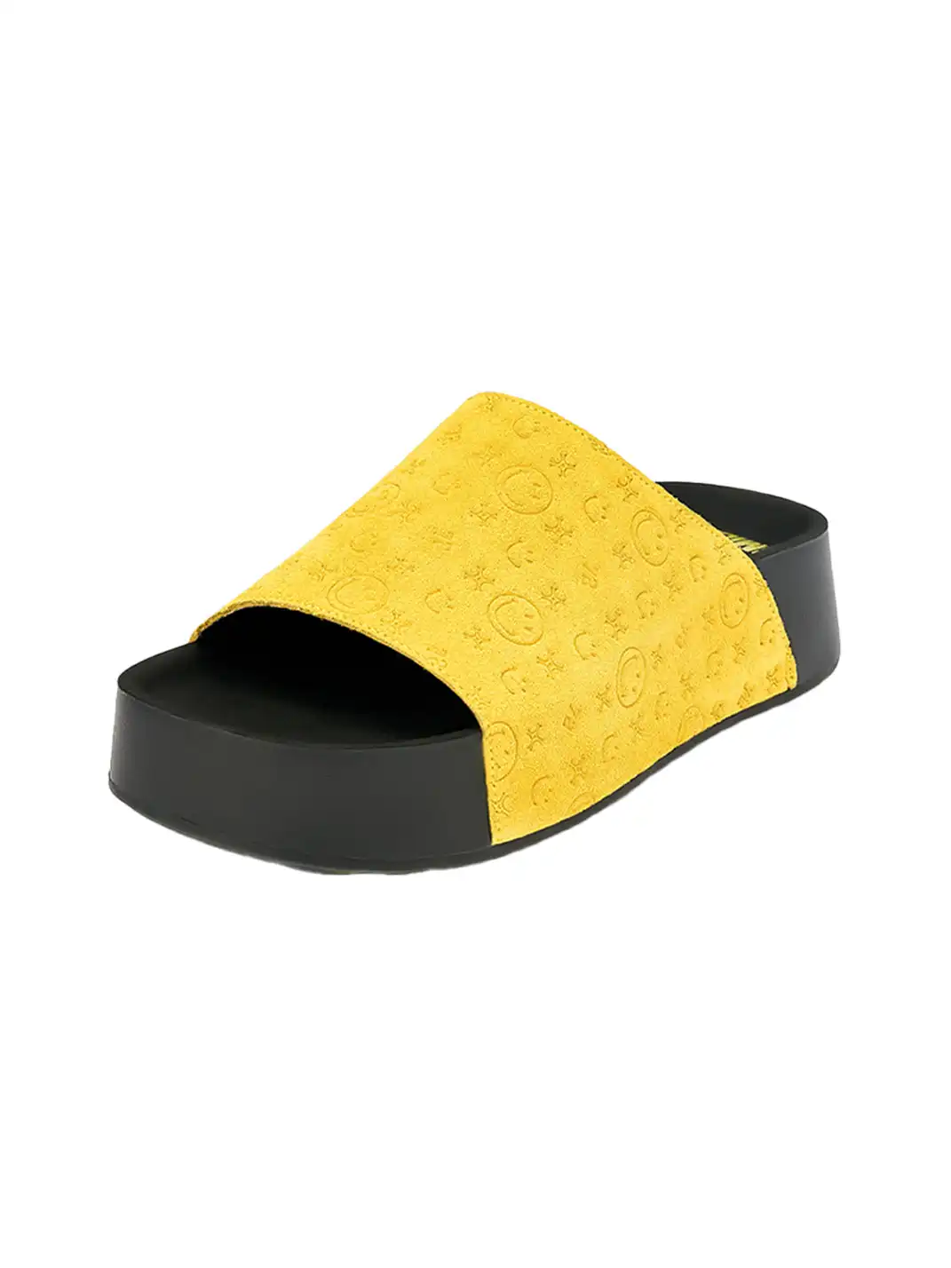 SMILEY | Yellow Monogram Platform Slide Sandals