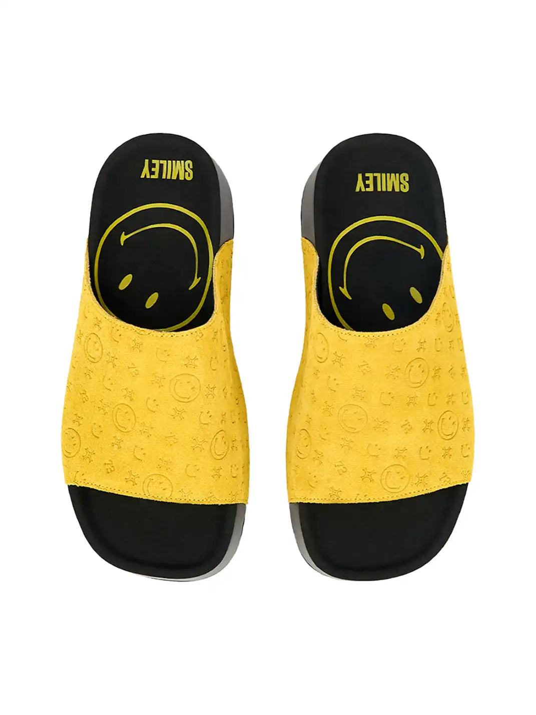 SMILEY | Yellow Monogram Platform Slide Sandals