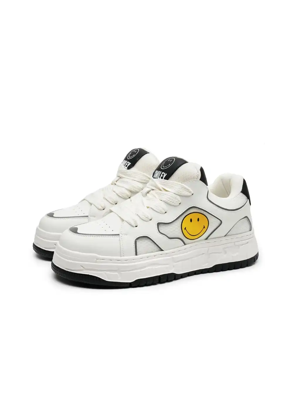 SMILEY丨Fabric-Leather-Mesh Breathable Sports Casual Shoes (White)