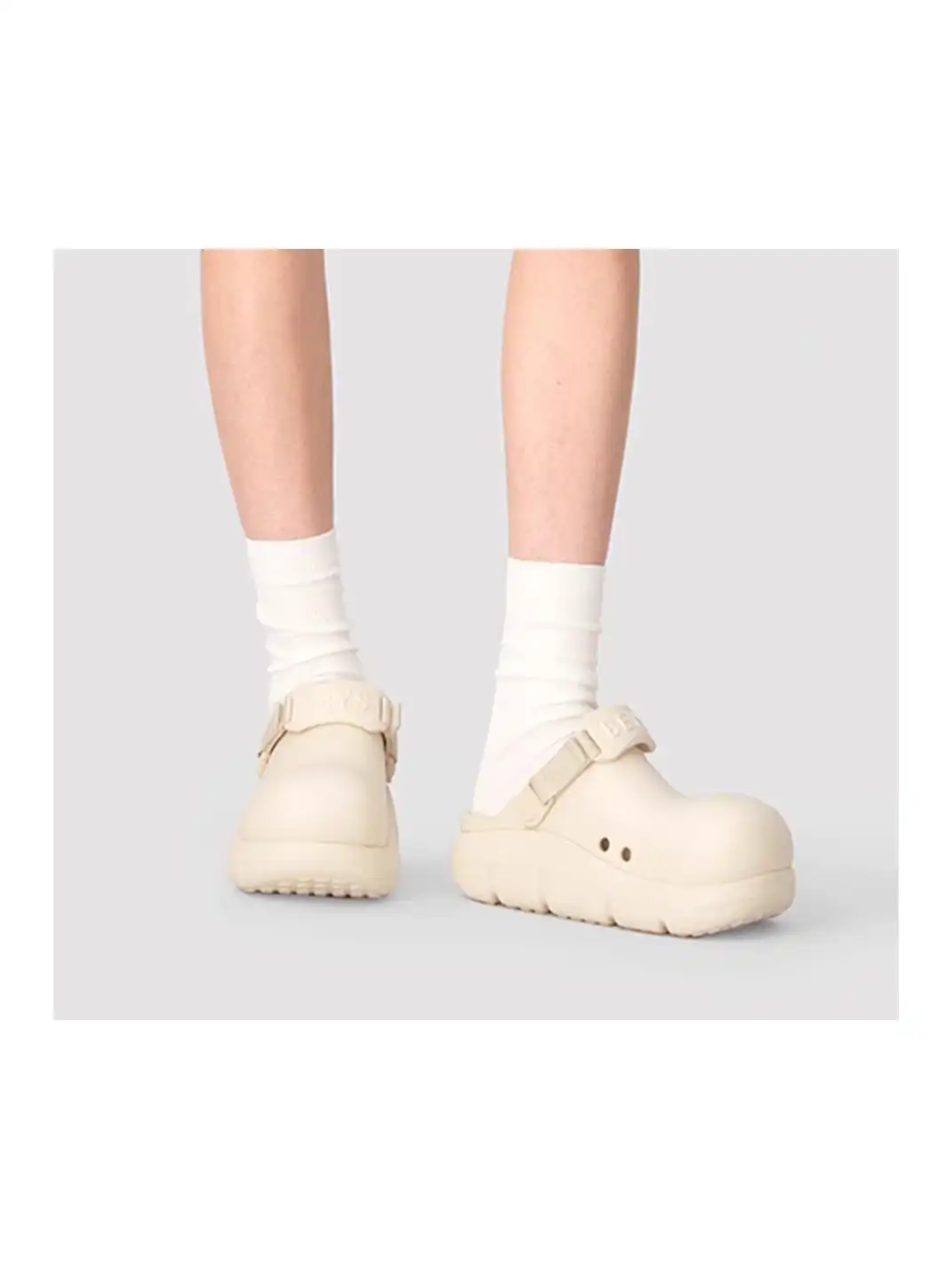 BEYS | Chunky Sole Summer Clog Sandals with Cut-Out Design-Beige