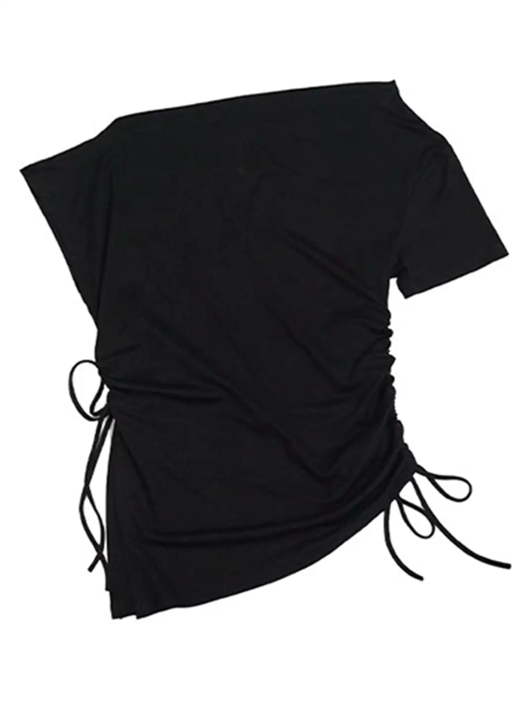 CestNous|Off Shoulder Drawstring Oversize Print Tee-Black