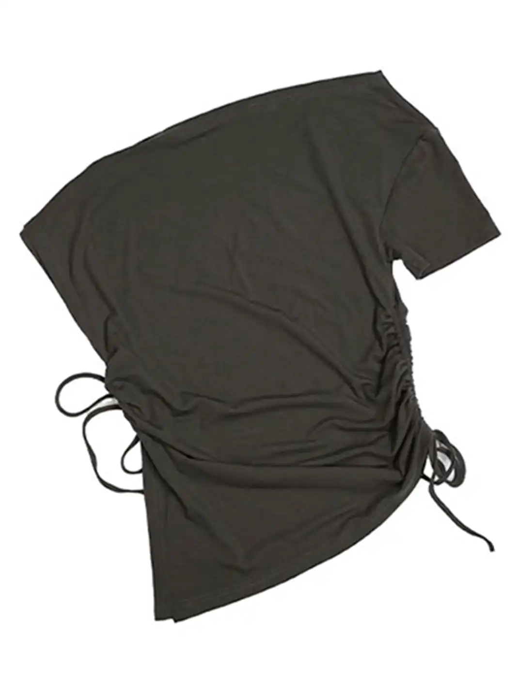 CestNous|Off Shoulder Drawstring Oversize Print Tee-Gray
