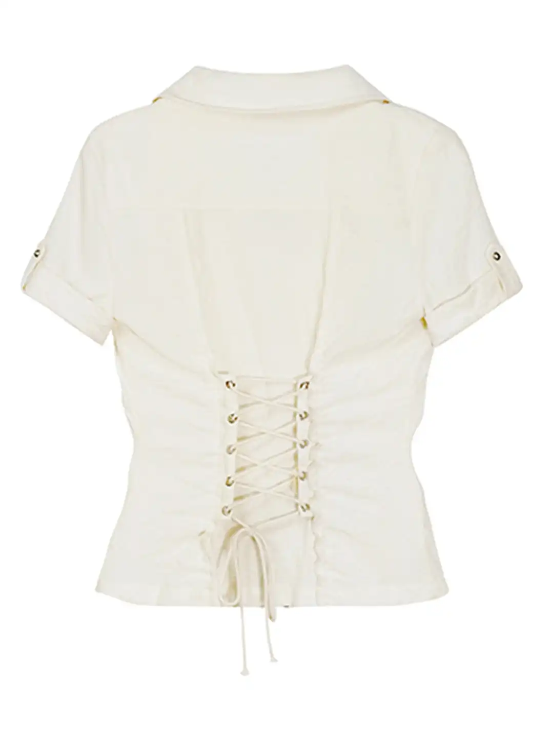 CestNous|Ruffled Studded Gothic Crop Shirt-White