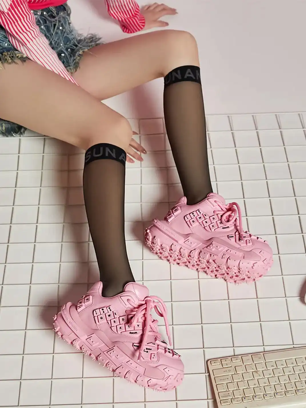 XMZY丨Chunky Keyboard Dad Sneakers -Pink