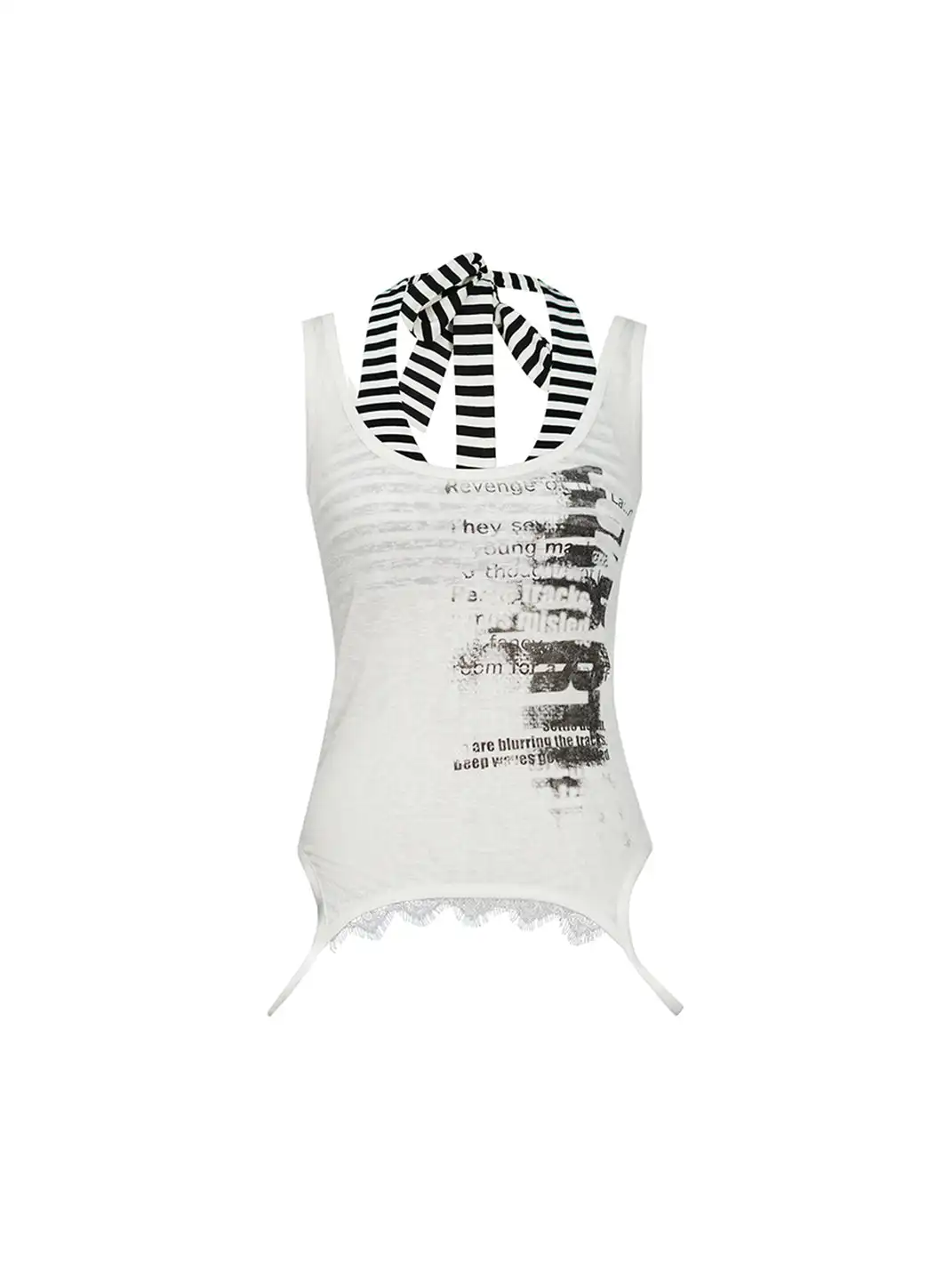 CestNous|Layered Halter Neck Printed Tank Top-White
