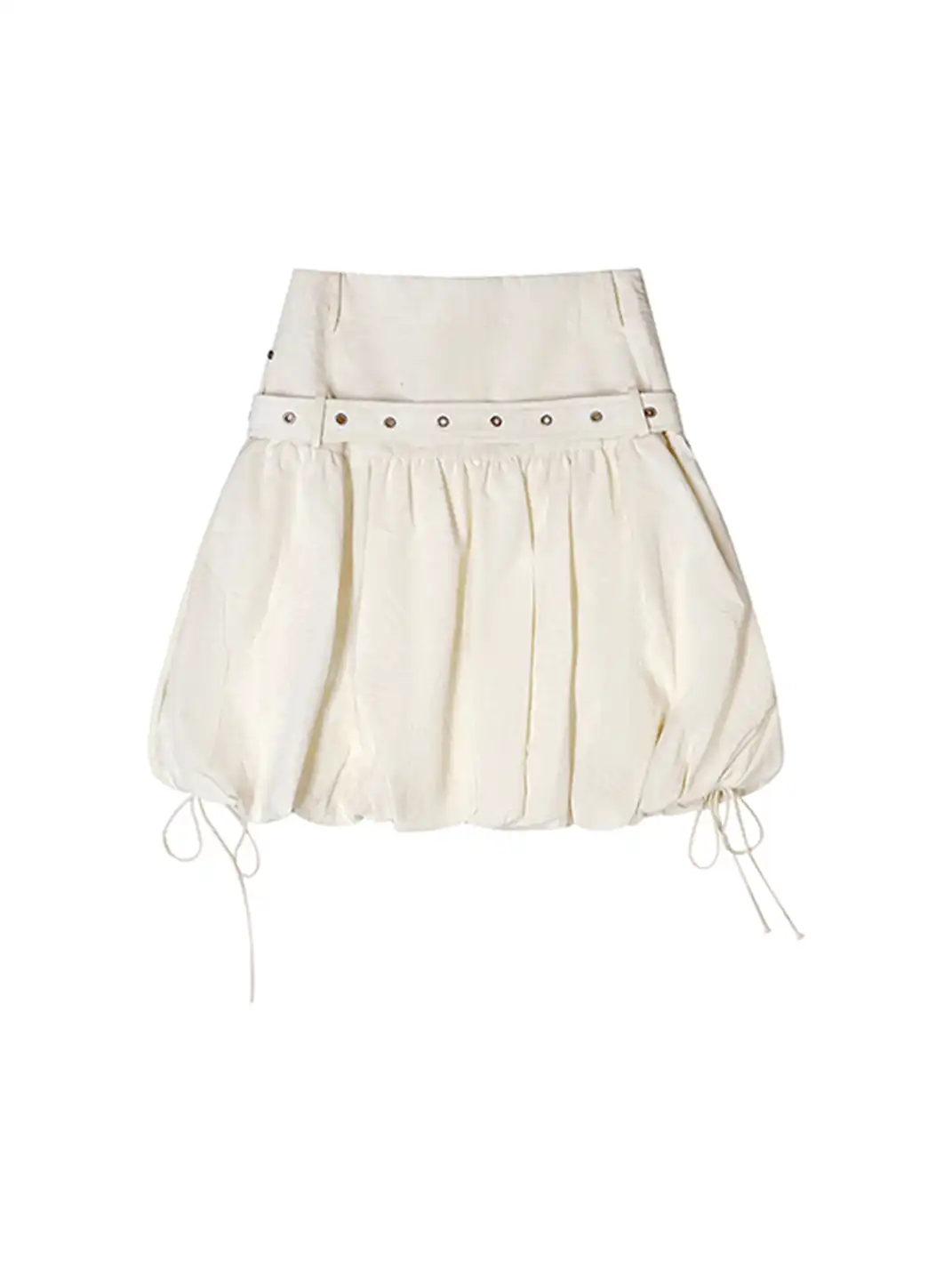 CestNous｜High Waist Studded Cargo Bubble Skirt-White