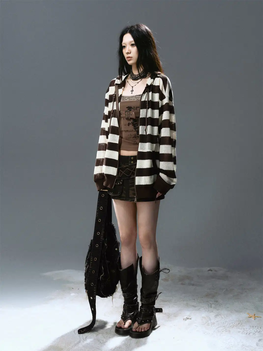 CestNous|Striped Knit Mesh Hoodie