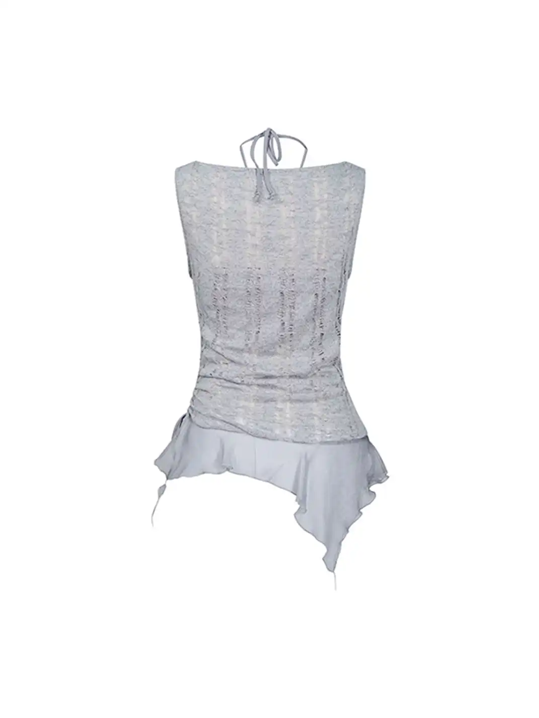 CestNous｜Beaded Chiffon Cutout Cowl Neck Top-Blue
