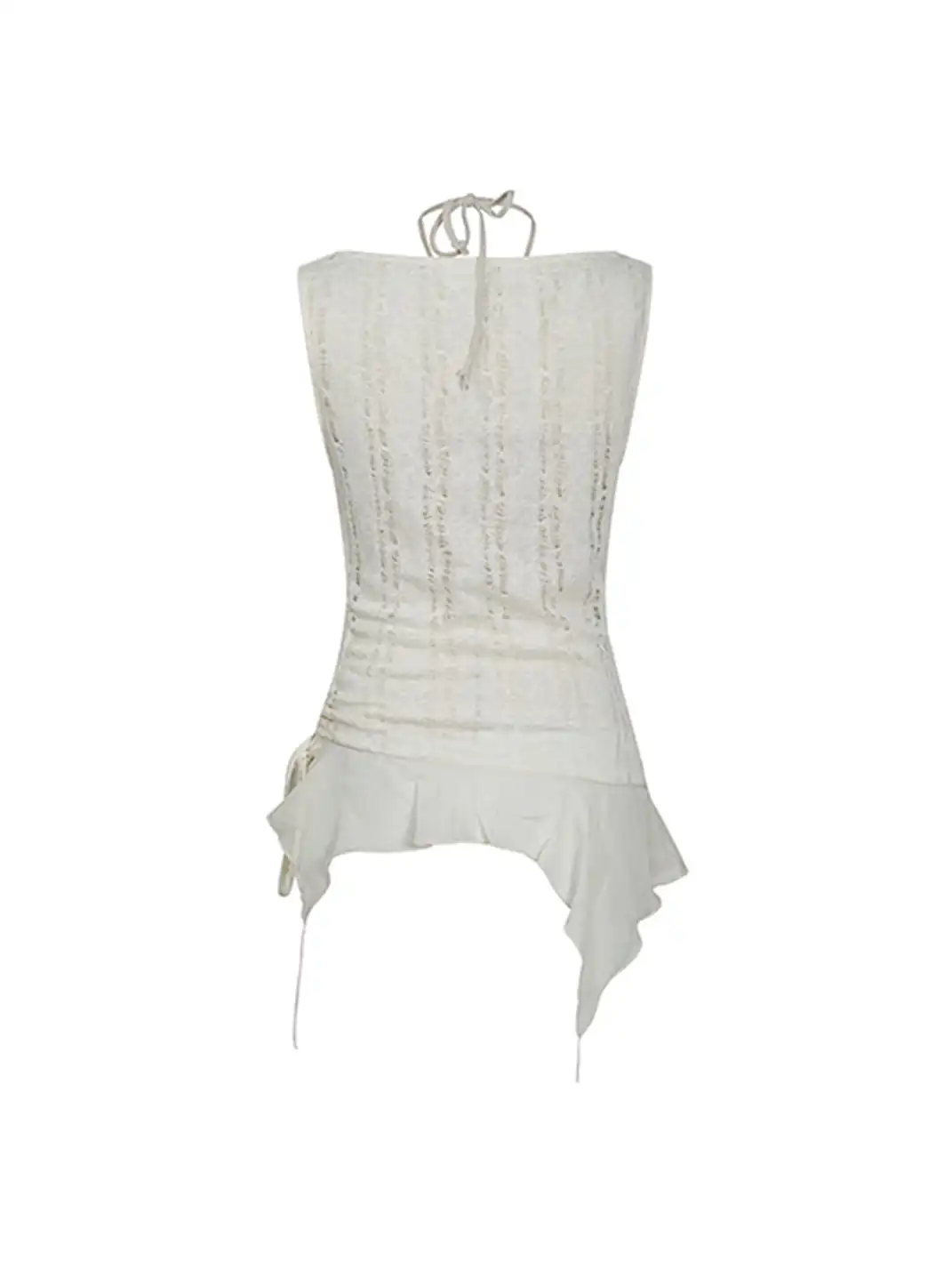 CestNous|Beaded Chiffon Cutout Cowl Neck Top-White