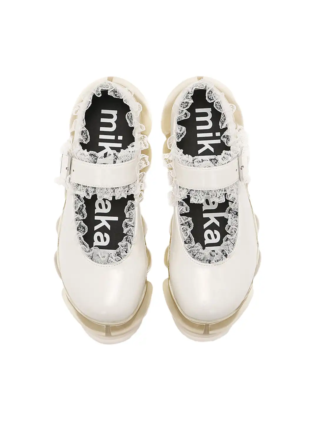 Lace Chunky Mary Jane Color Strap Shoes-White