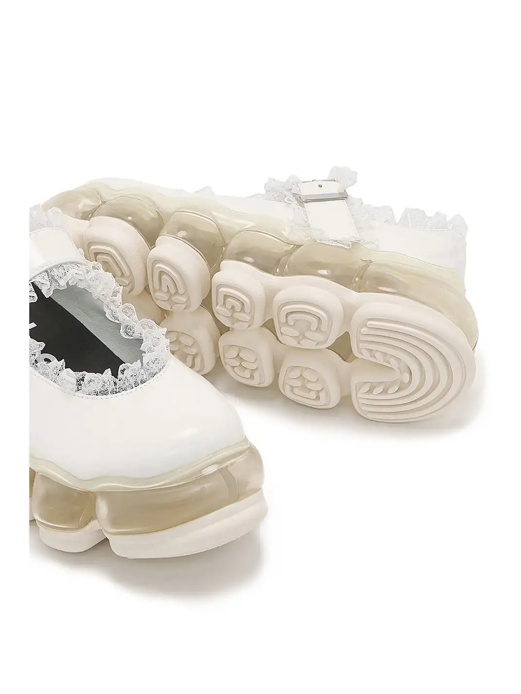 Lace Chunky Mary Jane Color Strap Shoes-White
