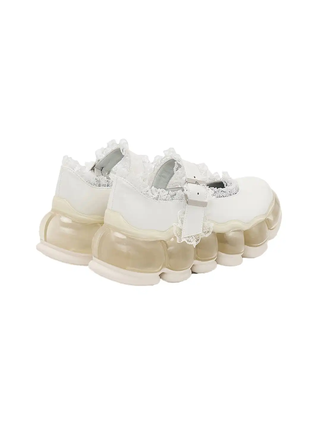 Lace Chunky Mary Jane Color Strap Shoes-White