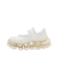 Lace Chunky Mary Jane Color Strap Shoes-White