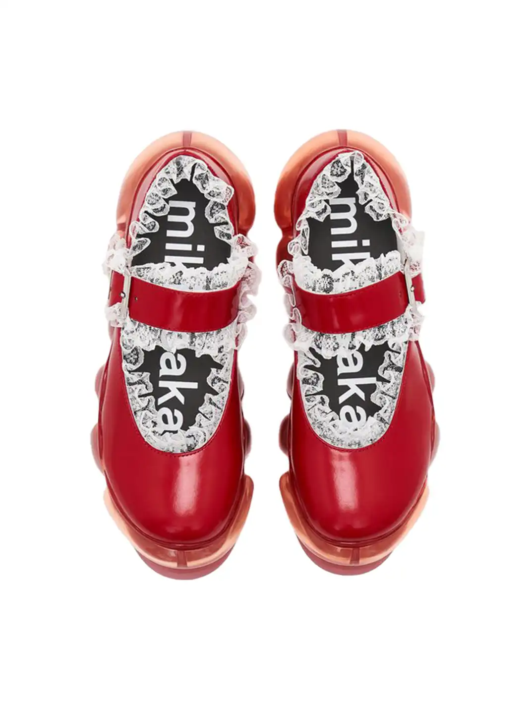 Lace Chunky Mary Jane Color Strap Shoes-Red