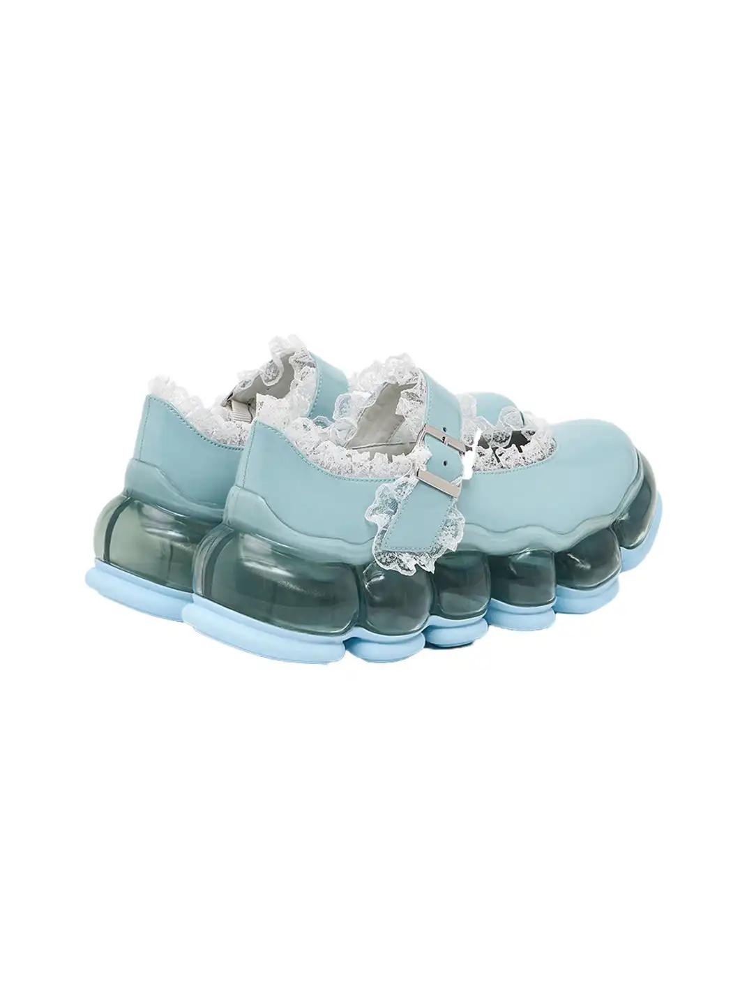Lace Chunky Mary Jane Color Strap Shoes-Blue