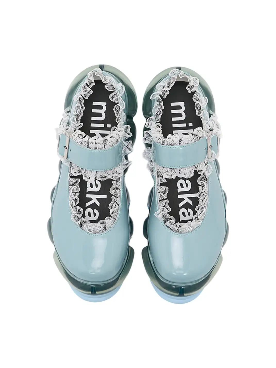 Lace Chunky Mary Jane Color Strap Shoes-Blue
