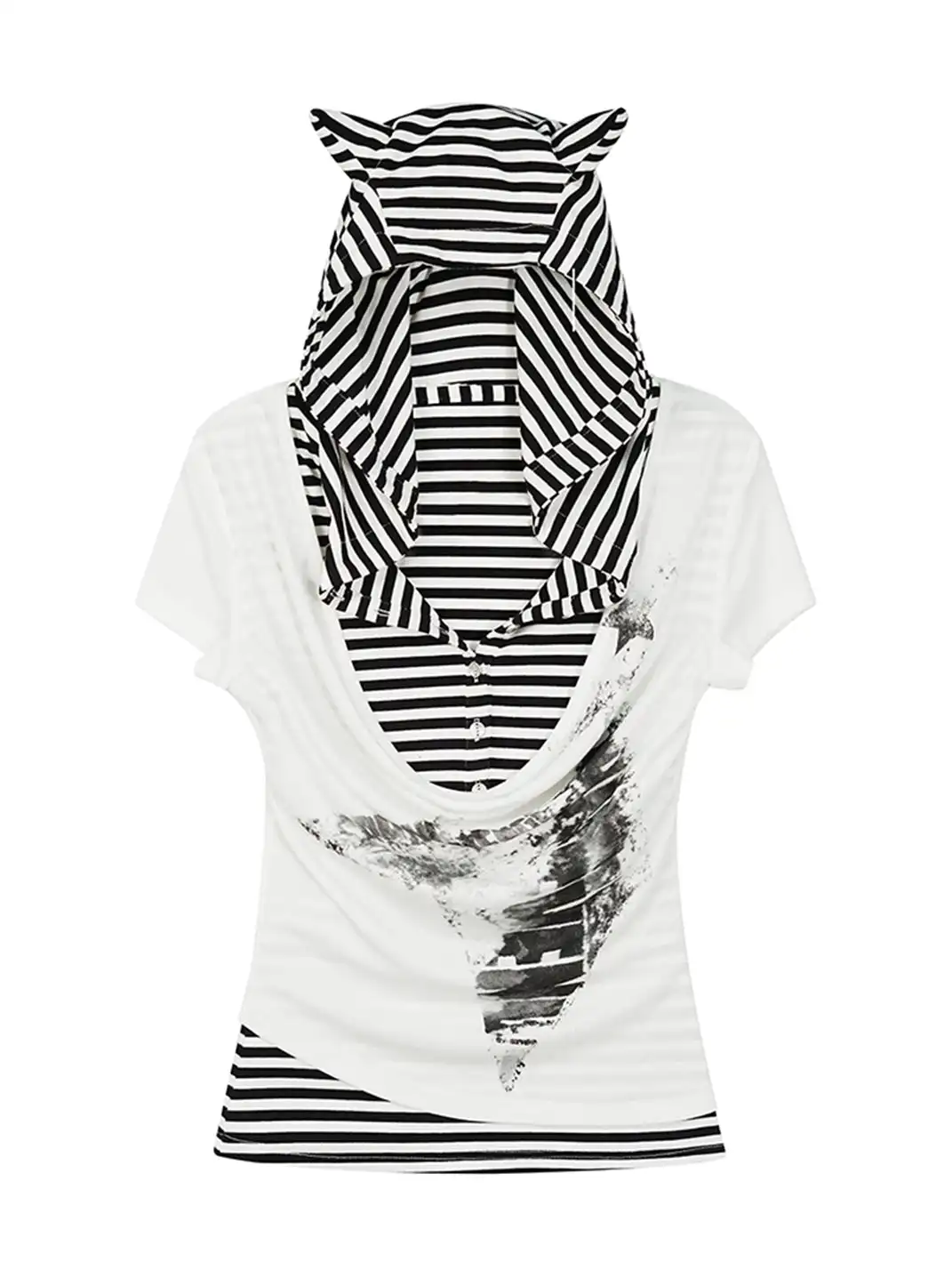 CestNous|Women's Cat Ear Striped Layered T-Shirt